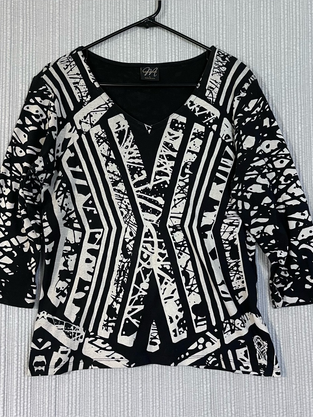 Abstract Katina Marie Top Art to Wear Black Cream Womens Large